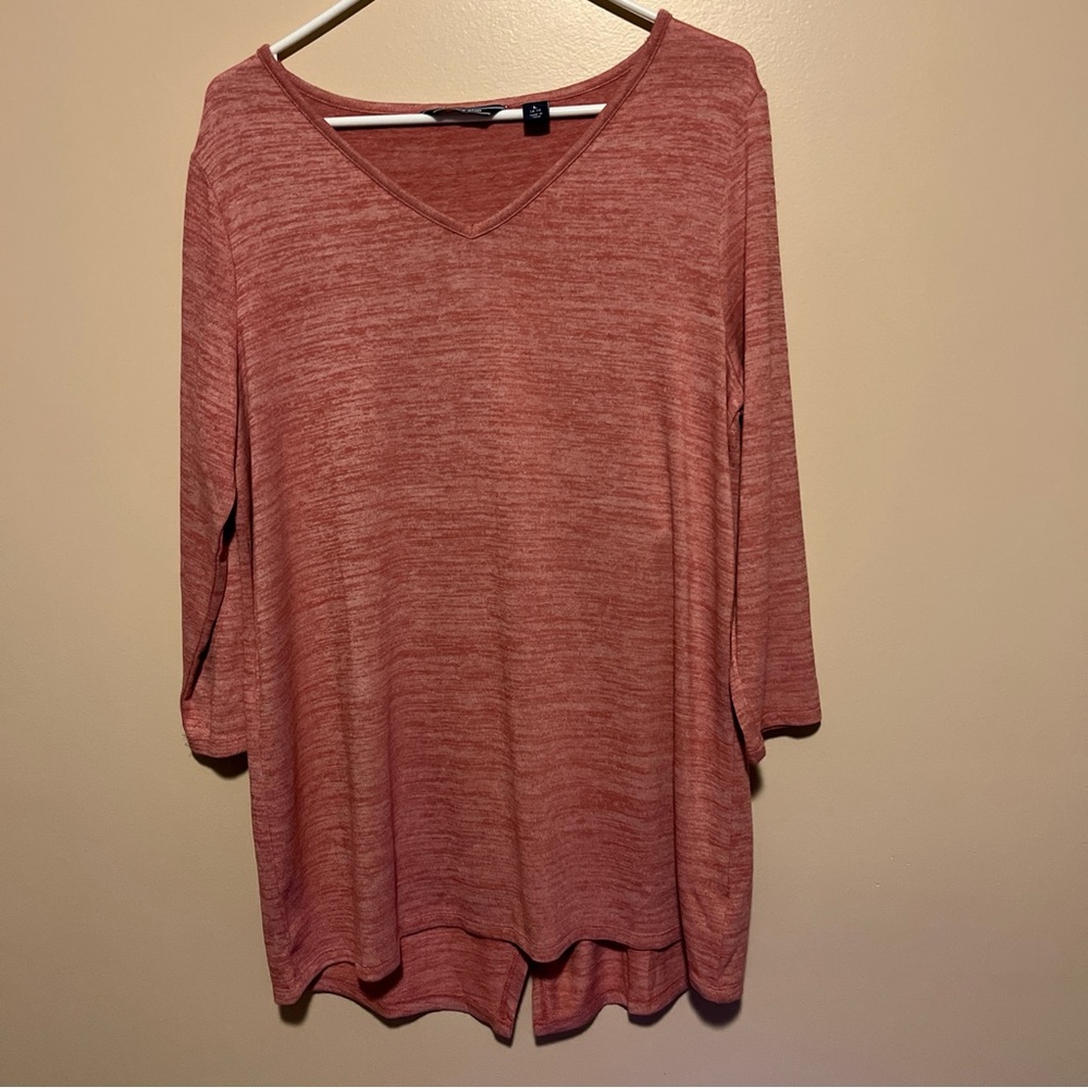 Lands End Womens 3/4 Length Sleeve Pink Tunic Sweater Criss Cross Back Sz L.